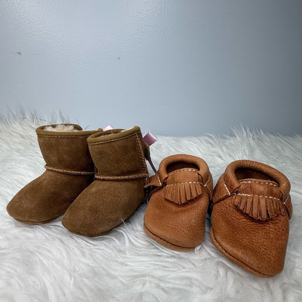 UGG Brown and Tan Baby Boots and Freshly Picked Moccasin Baby Shoe Bundle